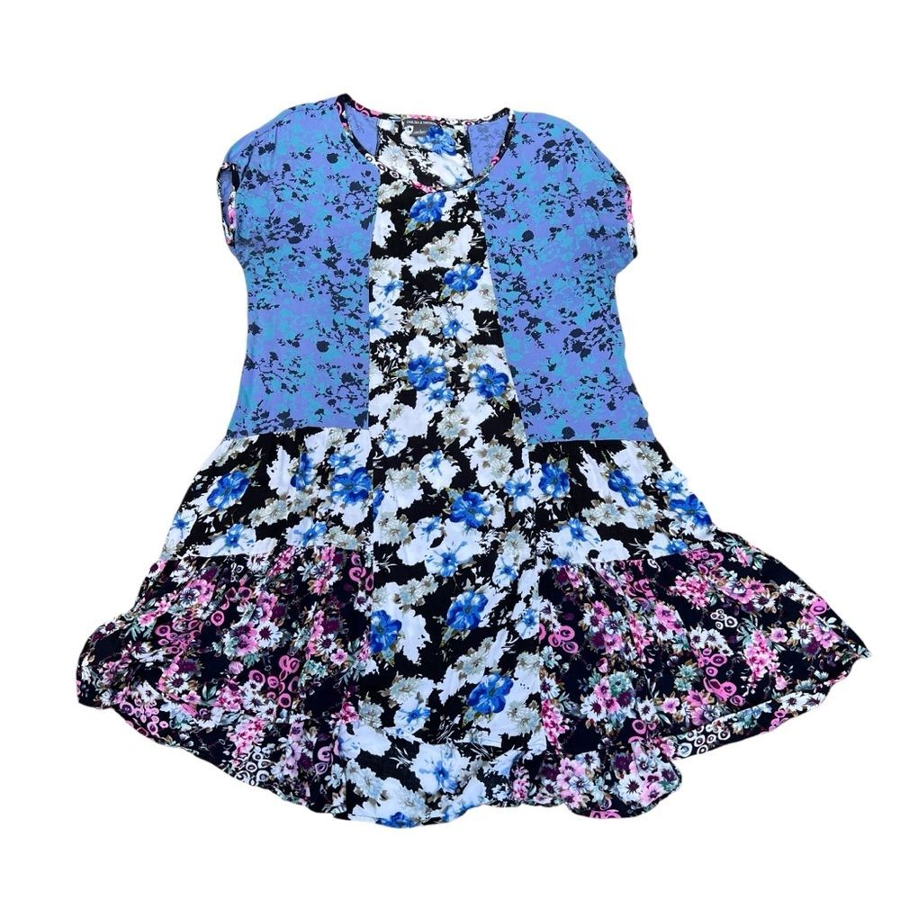 Chelsea & Theodore Floral Patchwork Mini Dress Womens L Boho Cottage